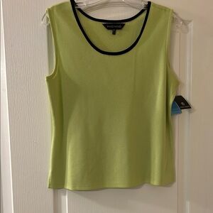 Ming Wang Chartreuse Sleeveless Top with Black Trim